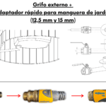 Grifo externo Adaptador rapido para manguera de jardin 125 mm y 15 mm