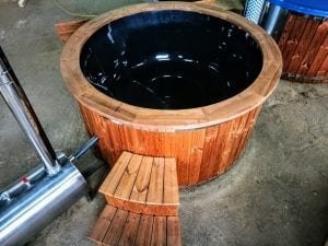 Outdoor Hot Tub With Wood Fired External Burner Black Fiberglass Thermo Wood (3)