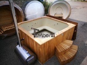 Wood fired outdoor hot tub rectangular deluxe with outside heater 21