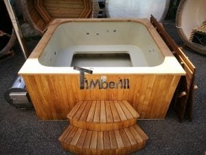 Wood fired outdoor hot tub rectangular deluxe with outside heater 25