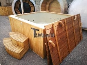 Wood fired outdoor hot tub rectangular deluxe with outside heater 9