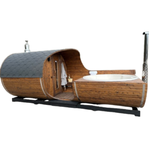 Sauna barril de madera con hidromasaje exterior